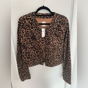 Anthropologie Maeve Brand Cheetah Print Denim Lady Jacket